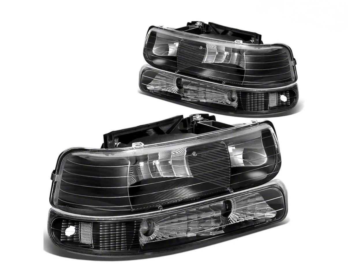 99-02 CHEVY Headlights - Clear Corners-Black Housing-Clear Lens 1500 2500