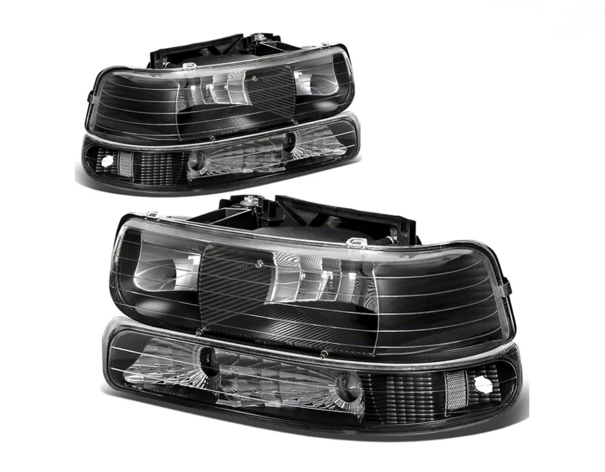 99-02 CHEVY Headlights - Clear Corners-Black Housing-Clear Lens 1500 2500