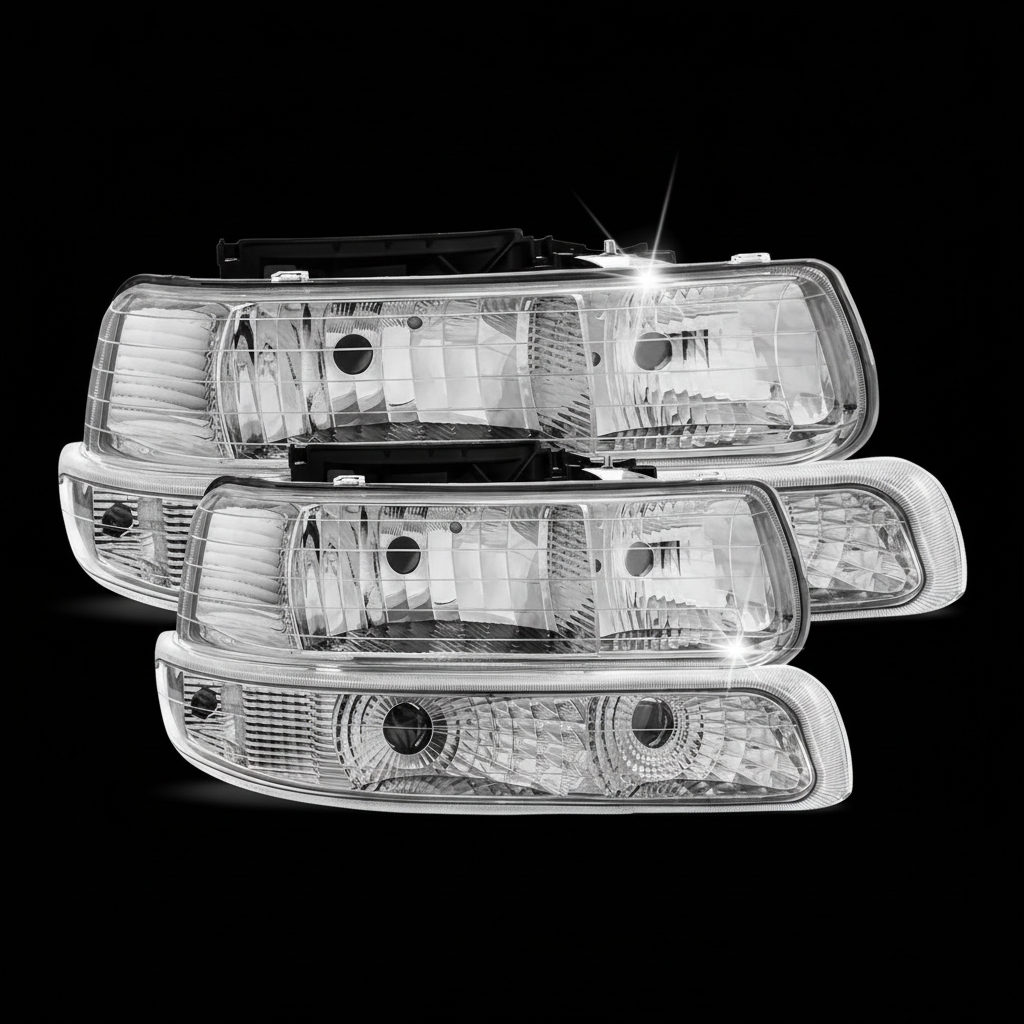 Complete headlight set with black background