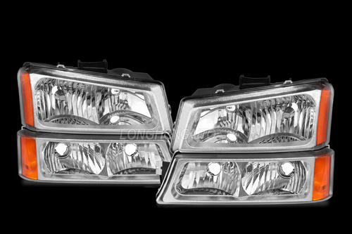 Headlight assembly pair on black background