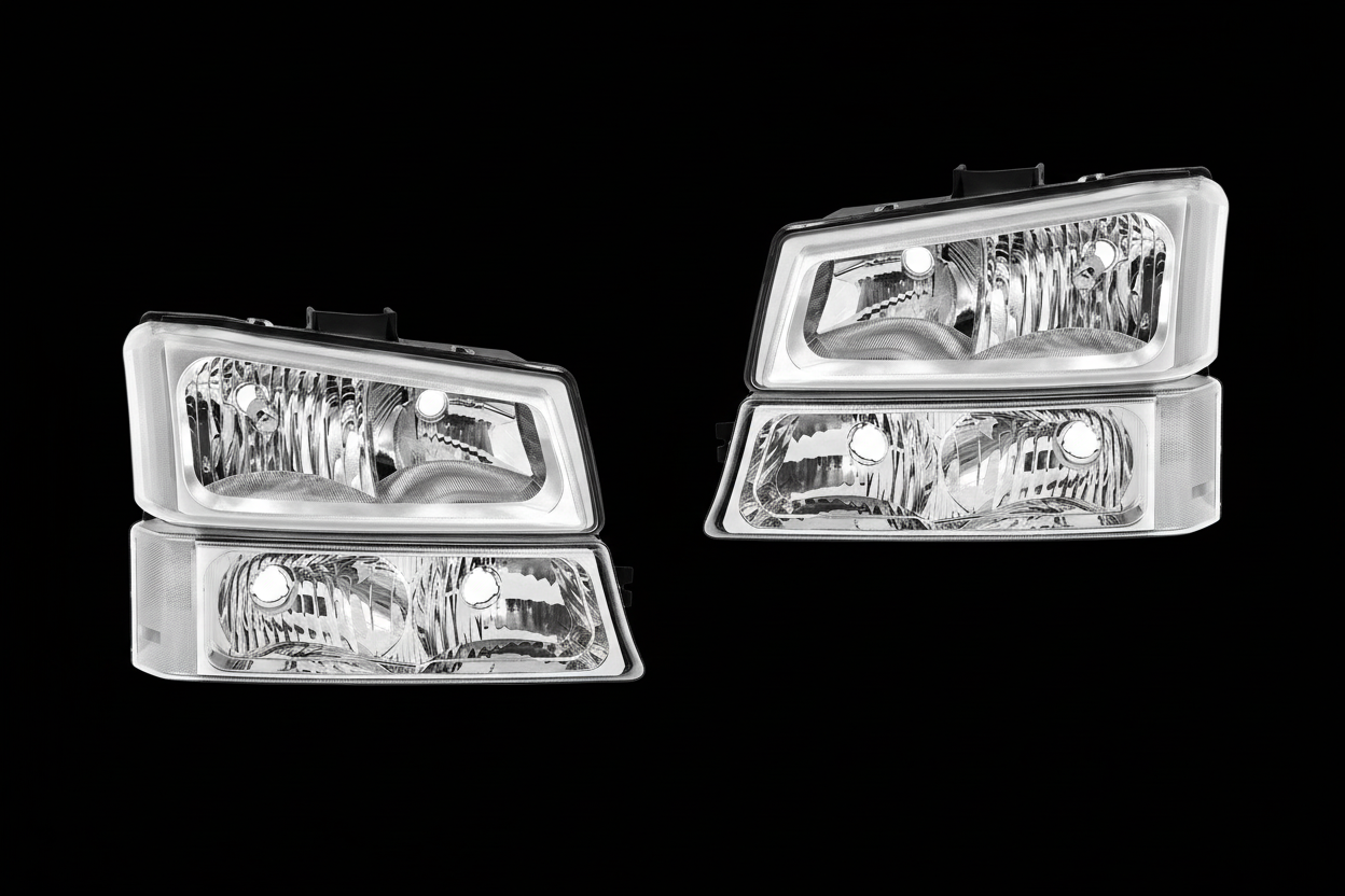 Headlight assembly pair on black background