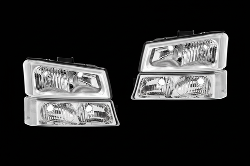 Headlight assembly pair on black background