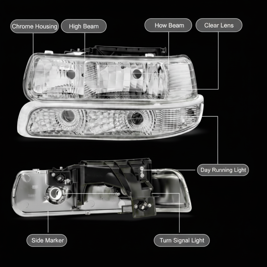 Headlight features with black background