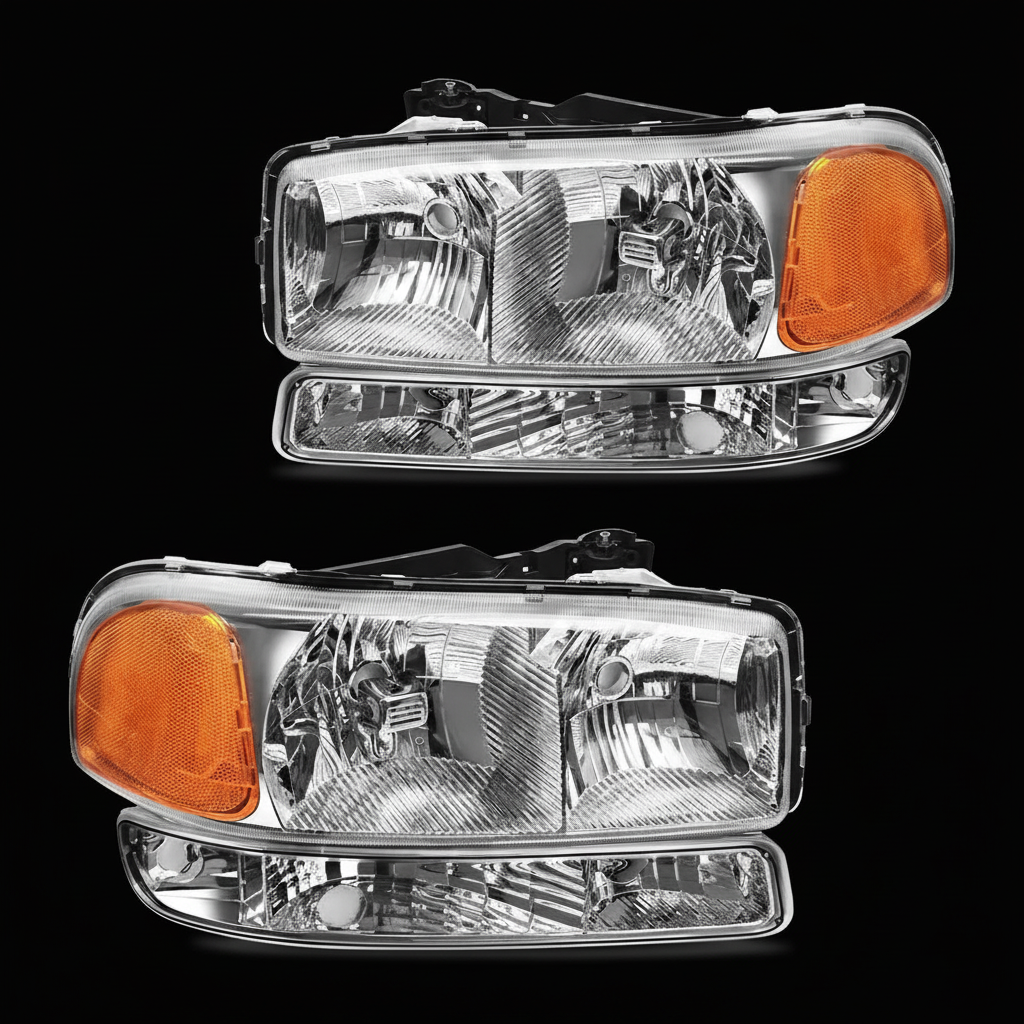 Headlights with black background - front view
