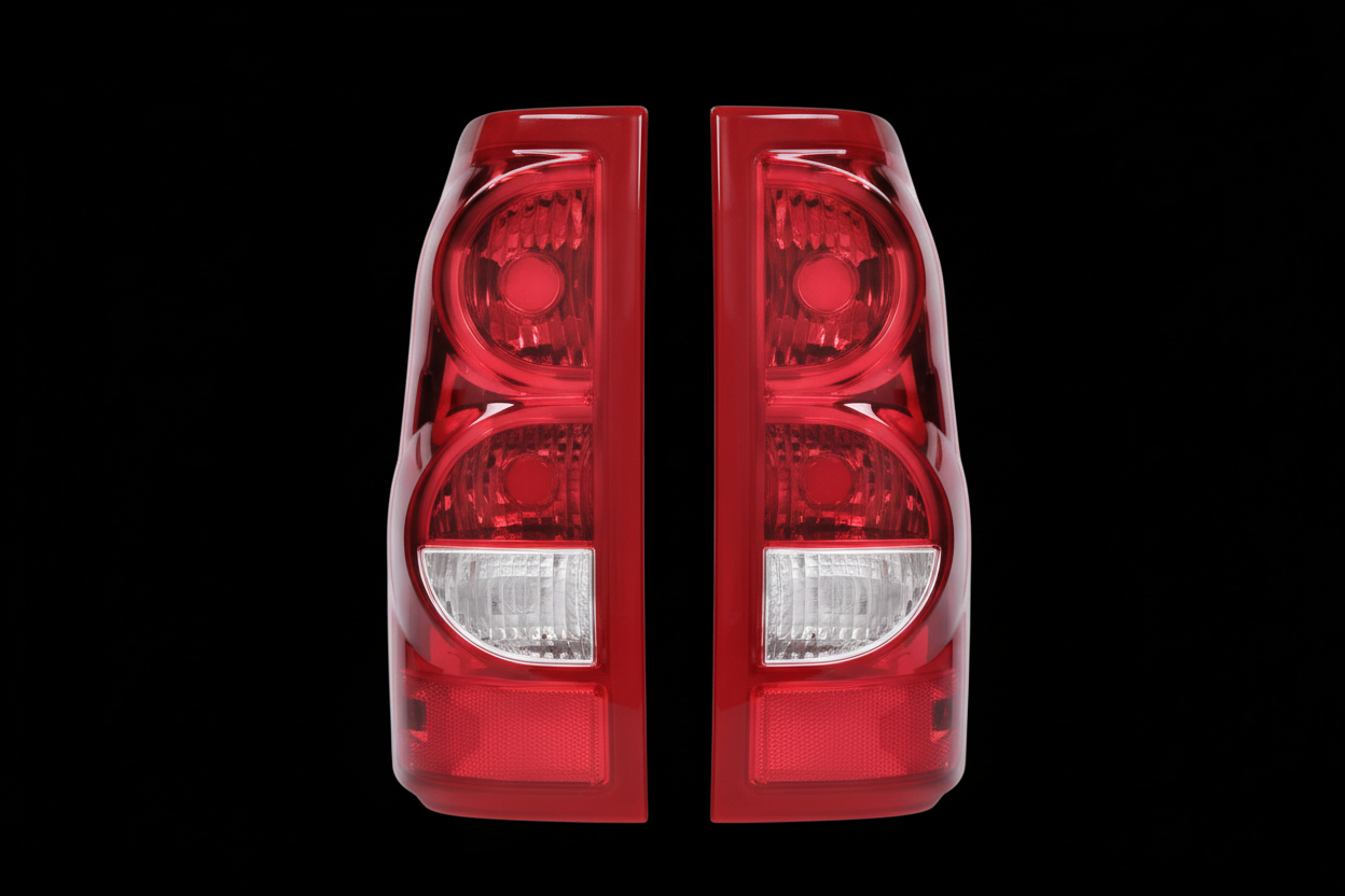 Red tail lights pair on black background