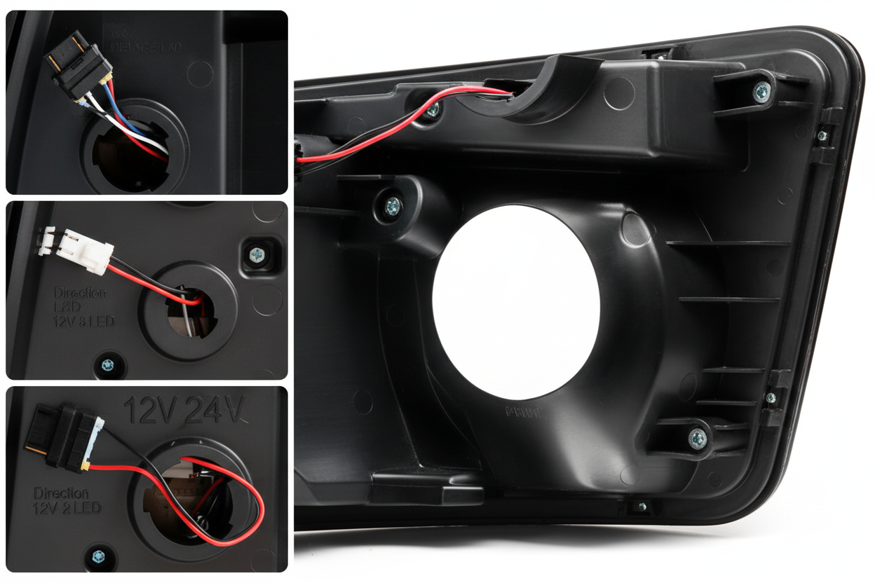 Tail light detail views on black background